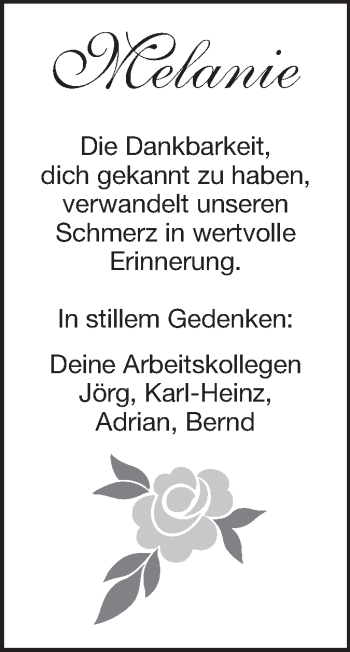Traueranzeige von Melanie  von Echo-Zeitungen (Gesamtausgabe)