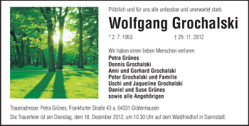 Traueranzeige von Wolfgang Grochalski von Echo-Zeitungen (Gesamtausgabe)