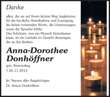 Traueranzeige von Anna-Dorothee Donhöffner von Echo-Zeitungen (Gesamtausgabe)
