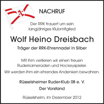 Traueranzeige von Wolf Heino Dreisbach von Rüsselsheimer Echo, Groß-Gerauer-Echo, Ried Echo