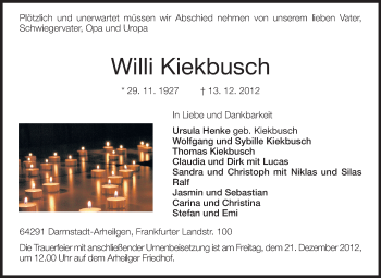 Traueranzeige von Willi Kiekbusch von Echo-Zeitungen (Gesamtausgabe)