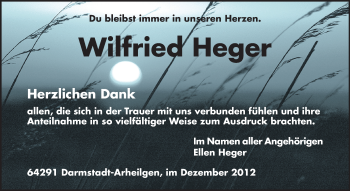 Traueranzeige von Wilfried Heger von Echo-Zeitungen (Gesamtausgabe)