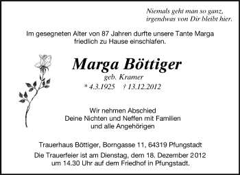 Traueranzeige von Marga Böttiger von Echo-Zeitungen (Gesamtausgabe)