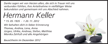 Traueranzeige von Hermann Keller von Rüsselsheimer Echo, Groß-Gerauer-Echo, Ried Echo