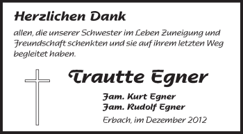 Traueranzeige von Trautte Egner von Odenwälder Echo