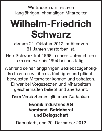 Traueranzeige von Wilhelm-Friedrich Schwarz von Echo-Zeitungen (Gesamtausgabe)