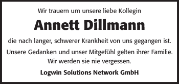 Traueranzeige von Annett Dillmann von Echo-Zeitungen (Gesamtausgabe)
