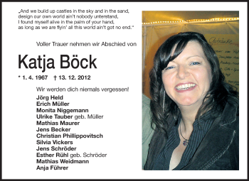 Traueranzeige von Katja Böck von Echo-Zeitungen (Gesamtausgabe)