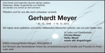 Traueranzeige von Gerhardt Meyer von Echo-Zeitungen (Gesamtausgabe)