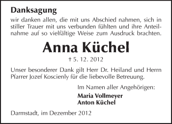 Traueranzeige von Anna Küchl von Echo-Zeitungen (Gesamtausgabe)