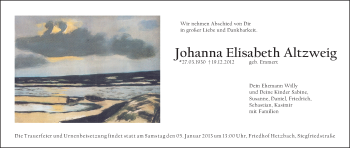 Traueranzeige von Johanna Elisabeth Altzweig von Echo-Zeitungen (Gesamtausgabe)