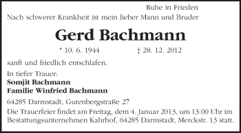 Traueranzeige von Gerd Bachmann von Echo-Zeitungen (Gesamtausgabe)