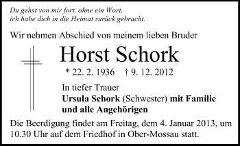 Traueranzeige von Horst Schork von Odenwälder Echo