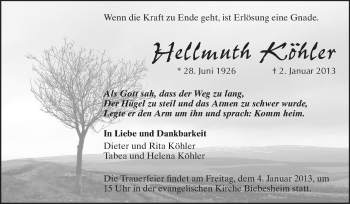 Traueranzeige von Hellmuth Köhler von Rüsselsheimer Echo, Groß-Gerauer-Echo, Ried Echo