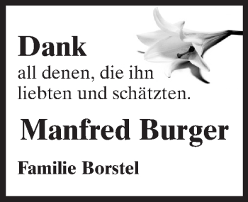 Traueranzeige von Manfred Burger von Echo-Zeitungen (Gesamtausgabe)
