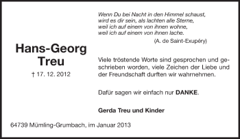 Traueranzeige von Hans-Georg Treu von Odenwälder Echo