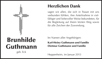 Traueranzeige von Brunhilde Guthmann von Starkenburger Echo