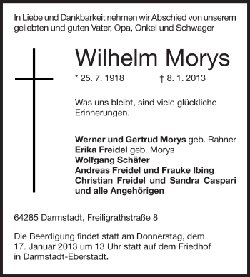 Traueranzeige von Wilhelm Morys von Echo-Zeitungen (Gesamtausgabe)