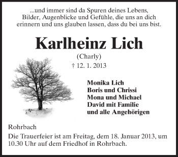 Traueranzeige von Karlheinz Lich von Echo-Zeitungen (Gesamtausgabe)