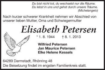 Traueranzeige von Elisabeth Petersen von Echo-Zeitungen (Gesamtausgabe)
