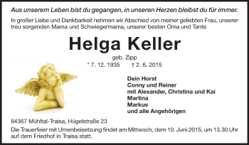 Traueranzeige von Helga Keller von Echo-Zeitungen (Gesamtausgabe)