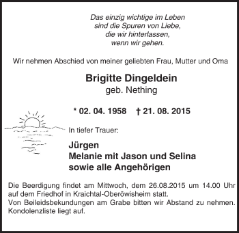 Traueranzeige von Brigitte Dingeldein von trauer.echo-online.de