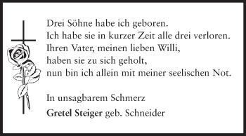 Traueranzeige von Wolfgang Steiger von Echo-Zeitungen (Gesamtausgabe)