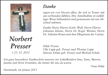 Traueranzeige von Norbert Presser von Echo-Zeitungen (Gesamtausgabe)