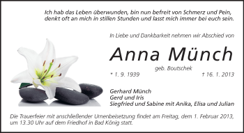 Traueranzeige von Anna Münch von Odenwälder Echo