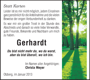 Traueranzeige von Gerhardt  von Darmstädter Echo