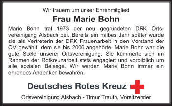 Traueranzeige von Marie Bohn von Echo-Zeitungen (Gesamtausgabe)