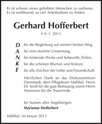 Traueranzeige von Gerhard Hofferbert von Echo-Zeitungen (Gesamtausgabe)
