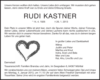 Traueranzeige von Rudi Kastner von Echo-Zeitungen (Gesamtausgabe)