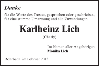 Traueranzeige von Karlheinz Lich von Echo-Zeitungen (Gesamtausgabe)