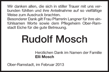 Traueranzeige von Rudolf Mosch von Darmstädter Echo, Odenwälder Echo, Rüsselsheimer Echo, Groß-Gerauer-Echo, Ried Echo