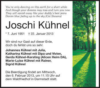Traueranzeige von Joschi Kühnel von Darmstädter Echo