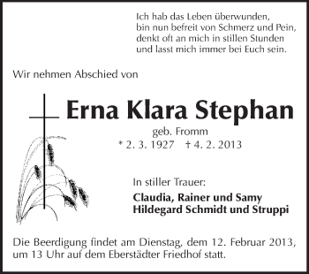 Traueranzeige von Erna Klara Stephan von Echo-Zeitungen (Gesamtausgabe)