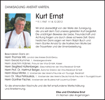 Traueranzeige von Kurt Ernst von Rüsselsheimer Echo, Groß-Gerauer-Echo, Ried Echo