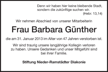 Traueranzeige von Barbara Günther von Echo-Zeitungen (Gesamtausgabe)