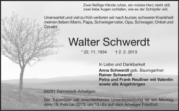 Traueranzeige von Walter Schwerdt von Echo-Zeitungen (Gesamtausgabe)