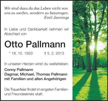 Traueranzeige von Otto Pallmann von Echo-Zeitungen (Gesamtausgabe)