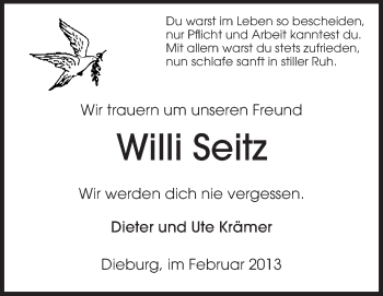 Traueranzeige von Willi Seitz von Echo-Zeitungen (Gesamtausgabe)