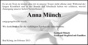 Traueranzeige von Anna Münch von Odenwälder Echo