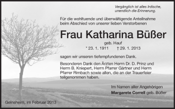 Traueranzeige von Katharina Büßer von Rüsselsheimer Echo, Groß-Gerauer-Echo, Ried Echo