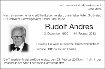 Traueranzeige von Rudolf Andres von Echo-Zeitungen (Gesamtausgabe)