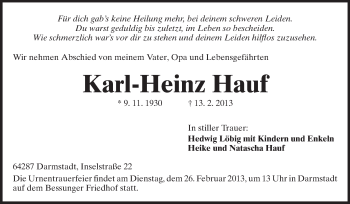 Traueranzeige von Karl-Heinz Hauf von Echo-Zeitungen (Gesamtausgabe)