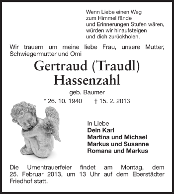 Traueranzeige von Gertraud Hassenzahl von Echo-Zeitungen (Gesamtausgabe)