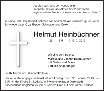 Traueranzeige von Helmut Heinbüchner von Echo-Zeitungen (Gesamtausgabe)
