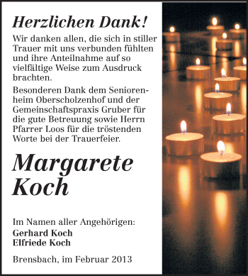 Traueranzeige von Margarete Koch von Odenwälder Echo