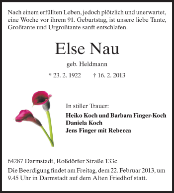 Traueranzeige von Else Nau von Echo-Zeitungen (Gesamtausgabe)